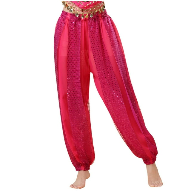 Sequin Pants for Belly Dance Performance - Chiffon Highlight Pants, Sexy Style, All Season, Hand Wash or Dry Clean