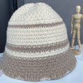 thumbnail image 2 of CoCopeaunts Women Crochet Bucket Hat Piece Color White Strips Knit Hat Autumn Winter Trendy Outdoor Wide Brim Cold Proof Cap, 2 of 8