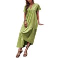 thumbnail image 3 of SAYOO , vestido suelto de manga corta para mujer, Color sólido, cuello en V, dobladillo Irregular, elegante vestido de fiesta de playa de verano, ropa de calle de vacaciones SAYOO  Casual, 3 of 9