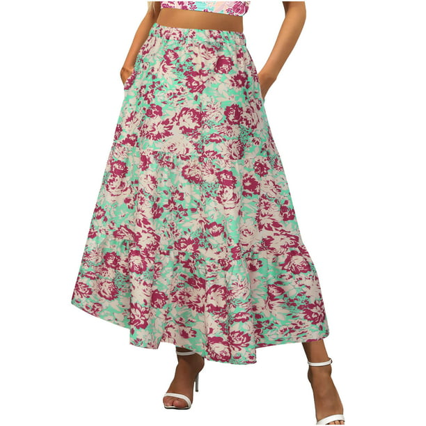 YFPWM Women's Pleated Vintage Skirt Beach Ankle Length Skirt Floral Print Skirts  Vintage Floral Pleated Skirt Plaid Tennis Skirt High Waist A-line Skirt -  Walmart.com