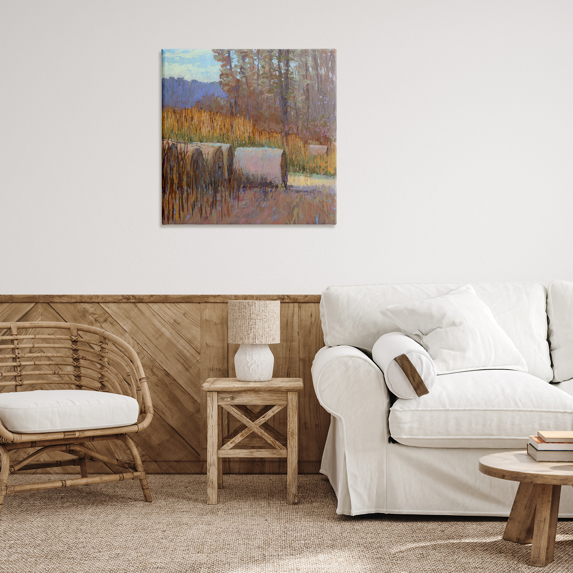 Stupell Industries Country Hay Bales Landscape Painting Gallery Wrapped Canvas Art Print Wall Art, 30 x 30