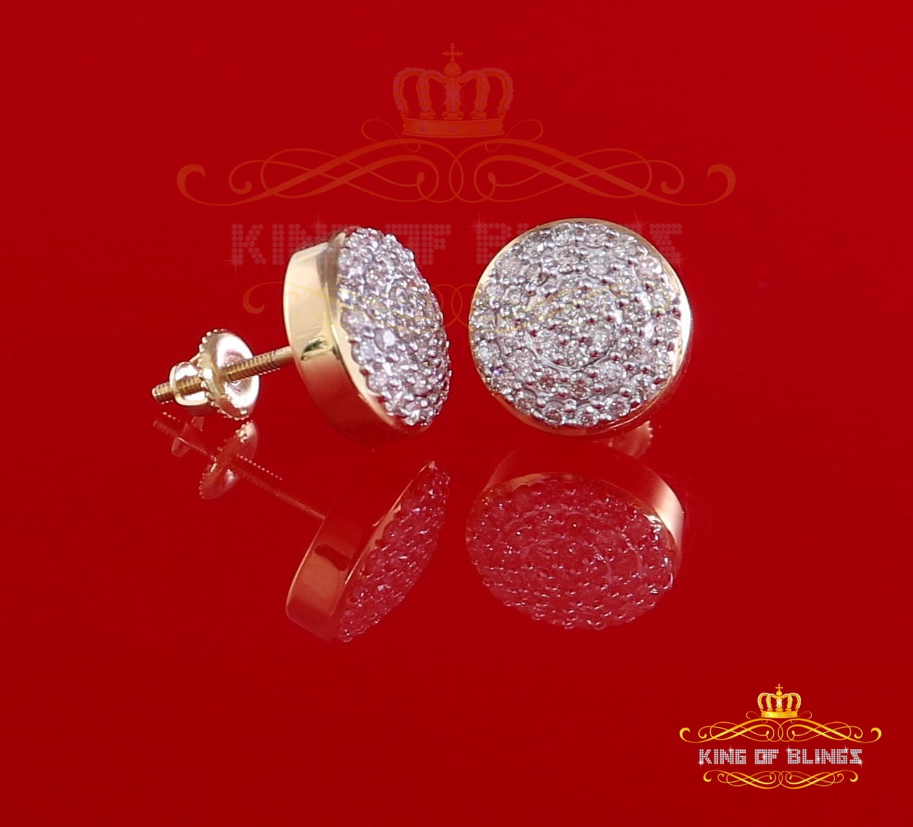 King of Bling's 10K Real Yellow Gold Real Diamond 0.75CT Men's/Women's Stud Round Earring