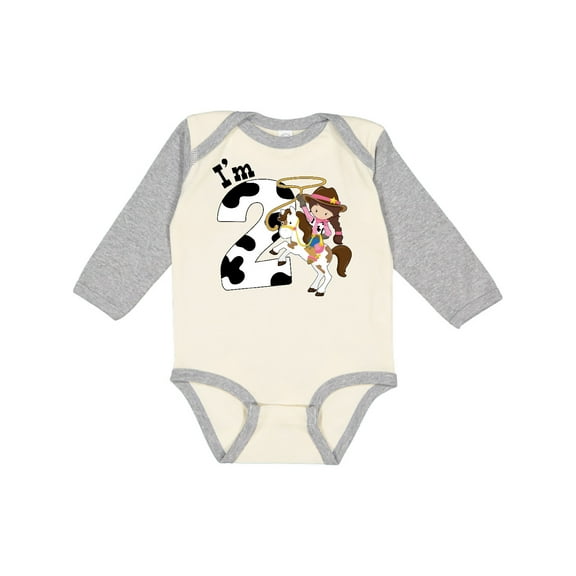 Inktastic I'm Two-cowgirl riding horse birthday Girls Long Sleeve Baby Bodysuit