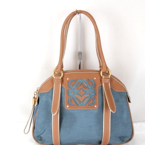 Pre-Owned LOEWE Anagram Handbag in Canvas/Leather, Blue, Women's