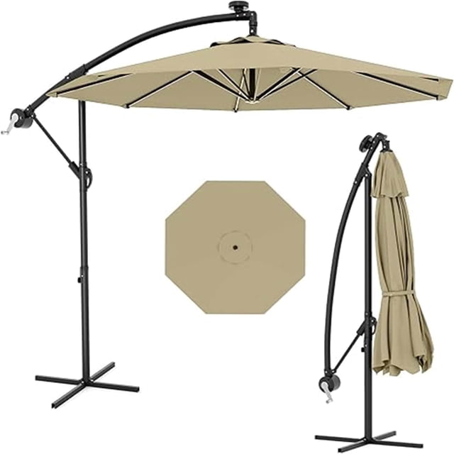 Bingirl 10FT Offset Umbrella with Cross Base with 360-degree and Rotation Infinite Tilt for Deck Pool Garden BackyardBeige