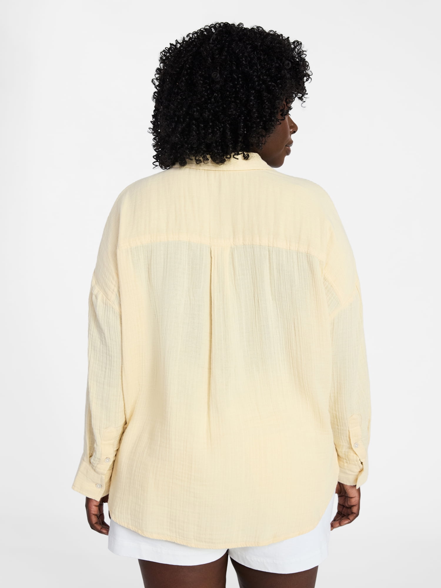 Terra & Sky Women's Plus Size Double Cloth Boyfriend Shirt, Sizes 0X-5X