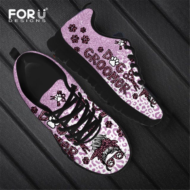 Chaussures Plates pour Femmes Léopard Rose, Espadrilles Décontractées à Lacets en Maille Légère