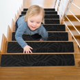 thumbnail image 1 of Marches d'Escalier Autocollantes Sans Résidus Lavables à la Machine Réutilisables Antidérapantes - 100 % Polyester, Endos en TPE Robuste, Coureur d'Escalier en Bois pour Intérieur - Lot de 4 Tapis Antidérapants 30"X8" - Noir Feuille, 1 of 1