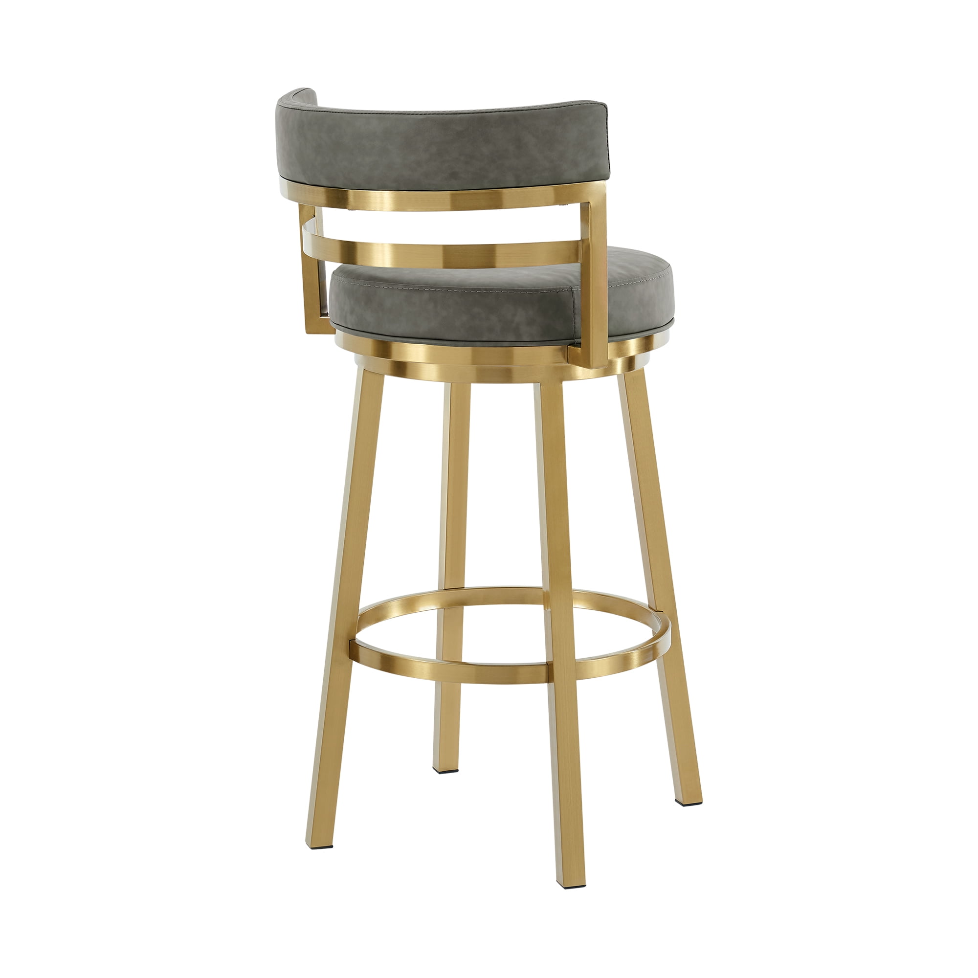 Madrid 30" Swivel Counter Stool with Gold Brushed Stainless Steel and Vintage Gray Faux Leather