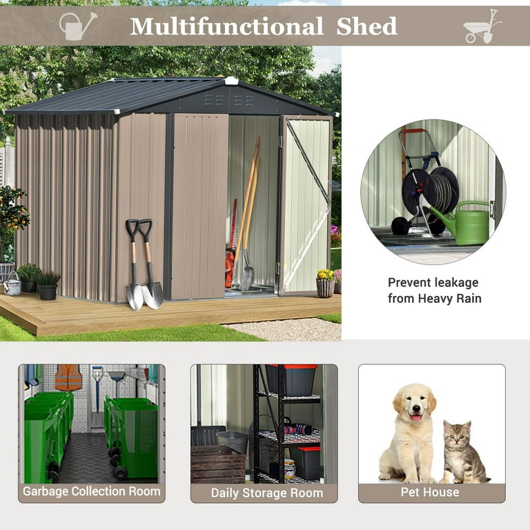 8' x 6' Outdoor Metal Storage Shed, Tools Storage Shed, Galvanized Steel  Garden Shed with Lockable Doors, Outdoor Storage Shed for Backyard, Patio,  Lawn, D9181 