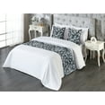 thumbnail image 3 of Leafy Design Bed Runner Set, Soft Colors Leaves Silhouette on Geometric Abstract Boho Backdrop, Decorative Bedding Scarf & 2 Pillow Shams for Hotels Homes, King, Pale Azure Blue Dimgray, by Ambesonne, 3 of 3