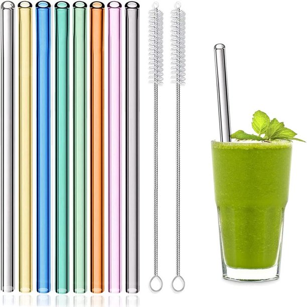 Pajitas de vidrio reutilizables, pajitas ecológicas para batidos, batidos, zumo de té, pajita de cóctel con cepillo, mezcla multicolor