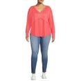 thumbnail image 2 of Terra & Sky Women's Plus Size Lattice Back Babydoll T-Shirt with Long Sleeves, 2 of 5