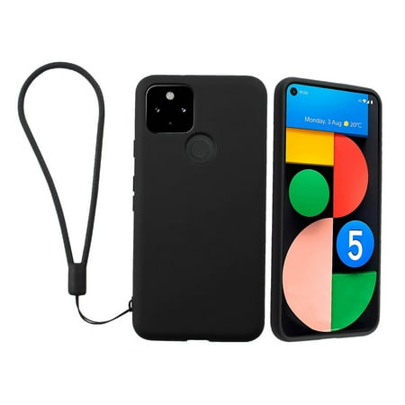 Insten Liquid Silicone Case For Google Pixel 5 (2020) Soft Microfiber Lined Full Body Protective Slim Cover, Black