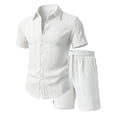 thumbnail image 4 of Men's 2 Piece Jacquard Textured Beach Outfits Summer Casual Button Down Shirts and Shorts Matching Sets Big and Tall Size S-3XL White, 4 of 7