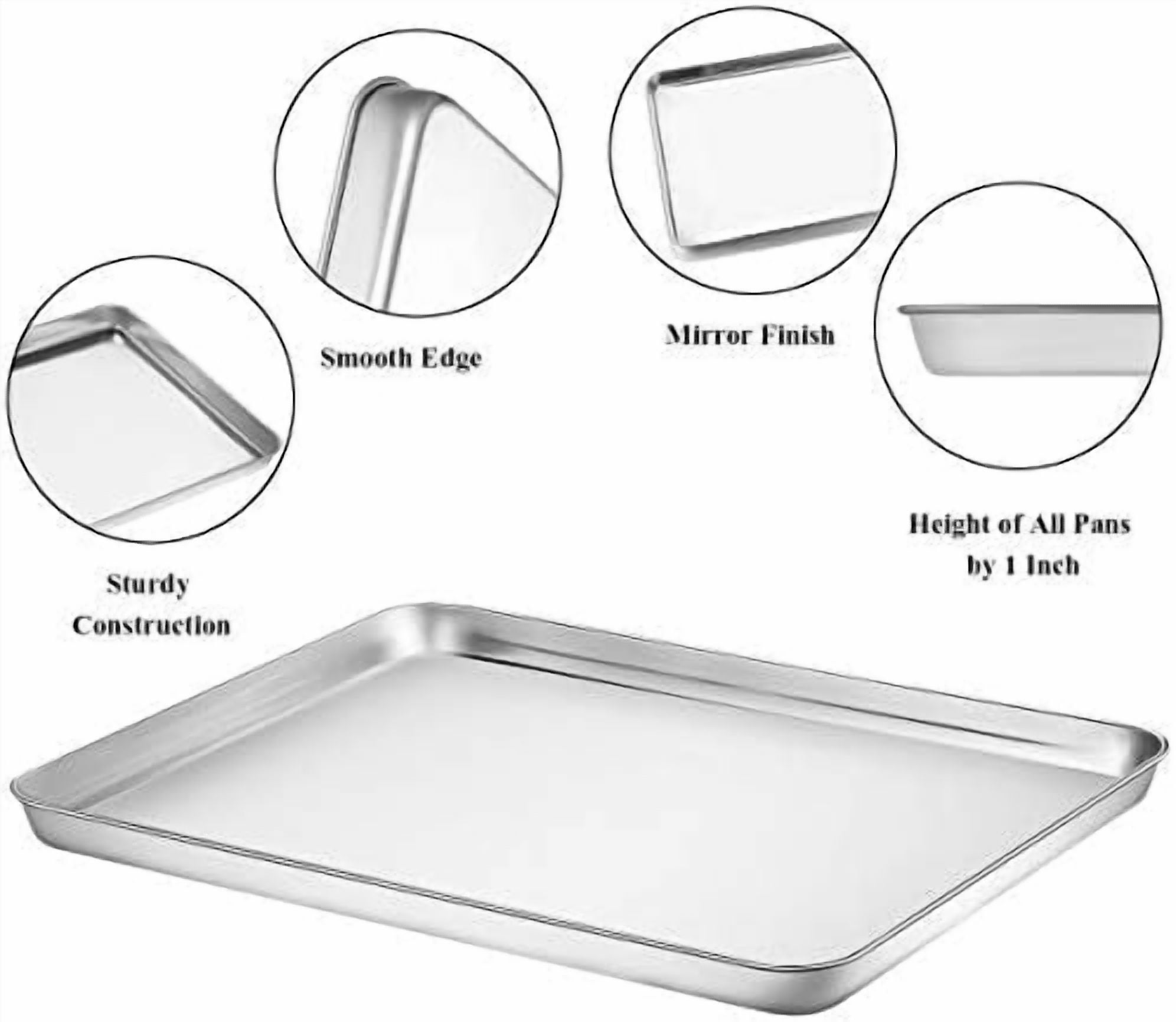 Baking Sheet with Rack Set [2 Pans + 2 Racks],  Stainless Steel Cookie Sheet Baking Pan Tray with Cooling Rack, Size 16 x 12 x 1 Inch, Non Toxic & Heavy Duty & Easy Clean