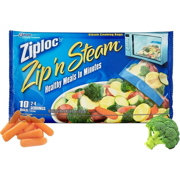 Ziploc Zip'N Steam Cooking Bags, Medium, 10Count Pack of 4