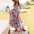 thumbnail image 2 of DeHolifer Womens Summer Beach Dress Boho Dresses Fashion Floral Print Dress Casual V-Neck Short Sleeve Slit Hem Maxi Dress Multicolor XL, 2 of 8