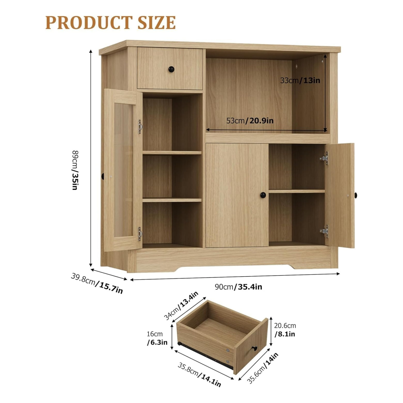 Home Kitchen Microwave Cabinets with Storage, Buffet Cabinet Sideboard with 3 Doors,1 Drawer and Adjustable Shelves, Pantry Storage Cabinet for Kitchen, Dining Room, Living Room, Hallway