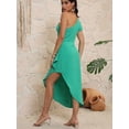 thumbnail image 4 of Women's Green One-Shoulder Sleeveless Dress - Ruffle Detail Asymmetrical Hem Midi Party/Cocktail/Evening Dress, 4 of 7