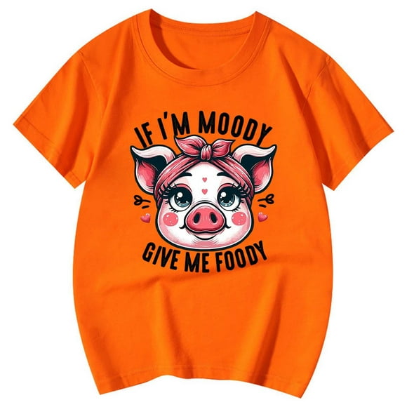 FhsagQ The 7th Of July Cute Shirt for Girls Funny If I'M Give Me Foody Cute Animal Teepatterned Crewneck Short Sleeve Little Girls The 7th Of July T shirts Size 5/6 Orange 12-13 Years