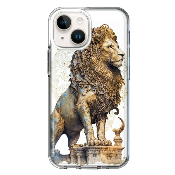 MUNDAZE Case for Apple iPhone 15 Plus Hybrid Shockproof Slim Hard Soft TPU Shell Heavy Duty Protective Phone Cover - Ancient Lion Sculpture