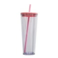 thumbnail image 1 of Taza de agua fría de plástico de doble capa de 750 ml, taza de bebida transparente, taza de agua con pajita con tapa de color, 1 of 5