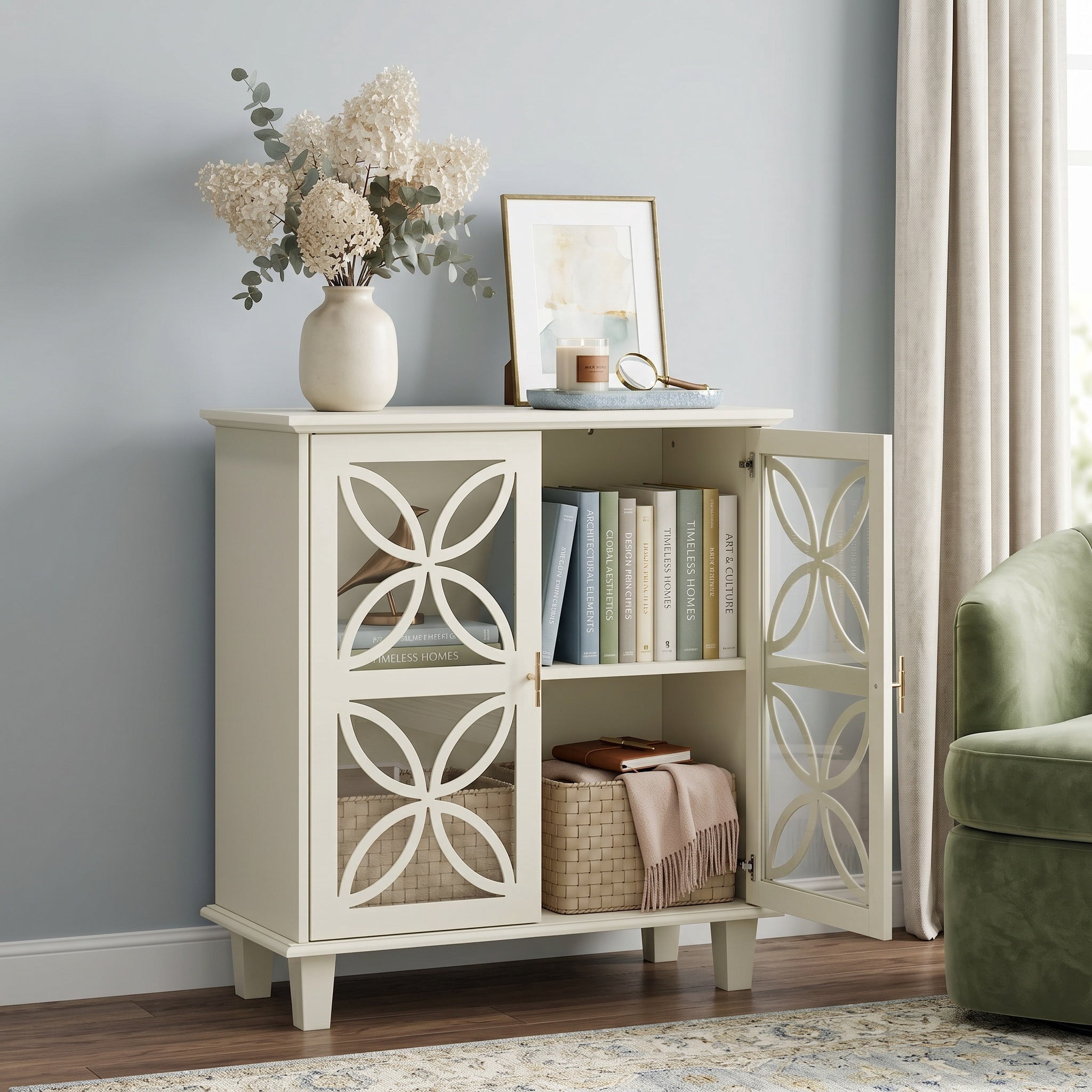 Sailvan Sideboard Buffet Storage Cabinet, Freestanding Bathroom Cabinet with Tempered Glass Doors