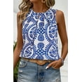 thumbnail image 4 of Women's Blue Vintage Print Pintuck Crew Neck Tank Top - Bohemian Style - [ZhiHiMeRi] | (US 12-14)L, 4 of 12