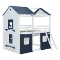 thumbnail image 6 of CoSoTower Full Size Bunk Wood House Bed with Elegant Windows, Sills and Tent, Blue+White, 6 of 9