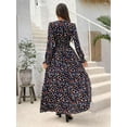 thumbnail image 4 of Women's Floral Printed V Neck Long Sleeve Smocked Waist Maxi Dress for Autumn Winter, 4 of 11