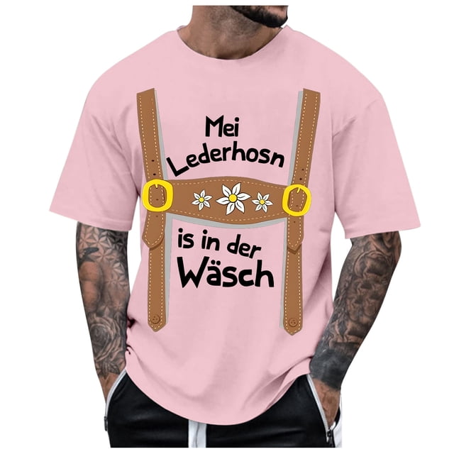 HNMKIU Men's Oktoberfest T-Shirt with Humorous Leather Pants Print for Celebration and