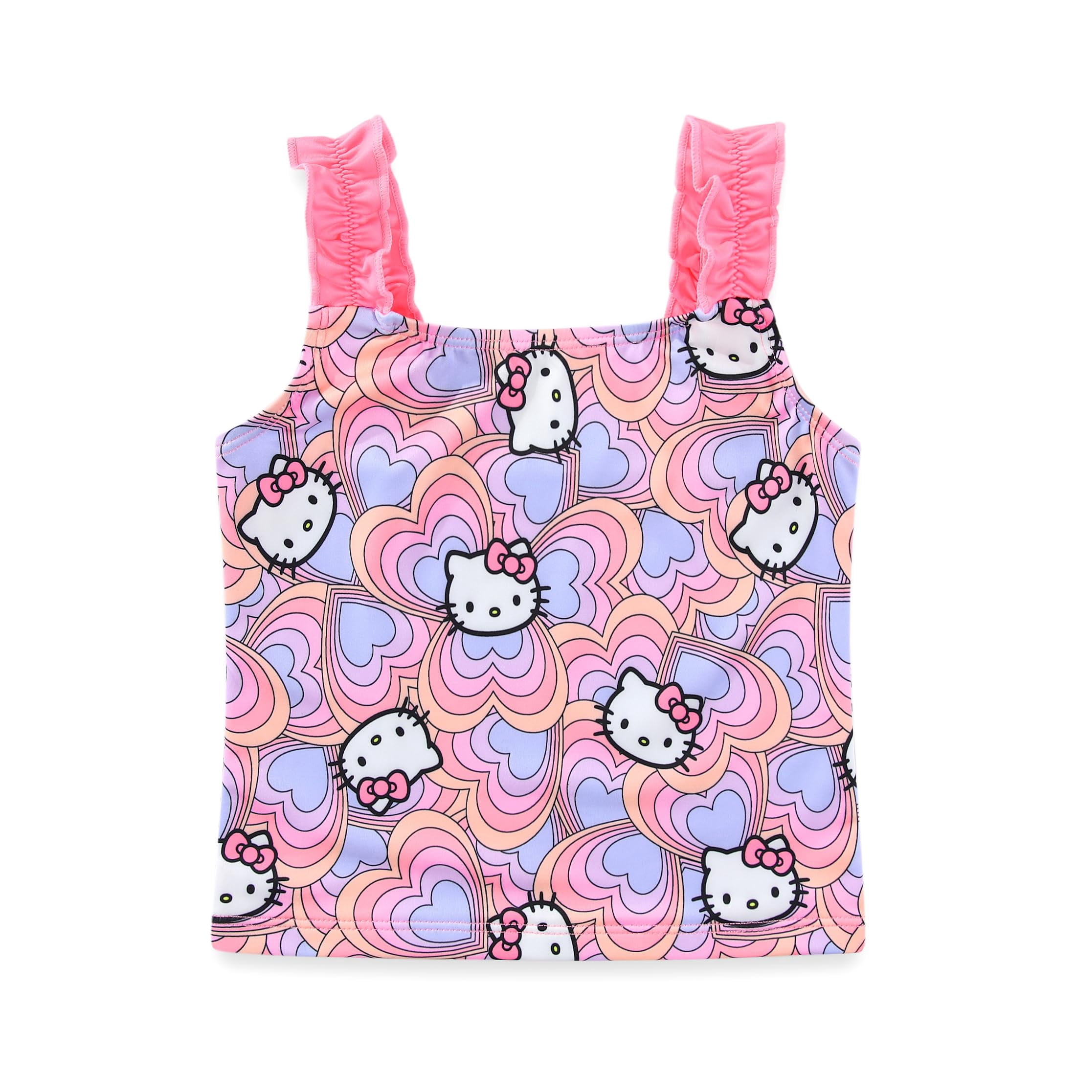 Hello Kitty Sanrio UPF 50+ Bathing Suit Tankini and Bikini Bottom Swimsuit Set (Girls), Sizes 4-6X
