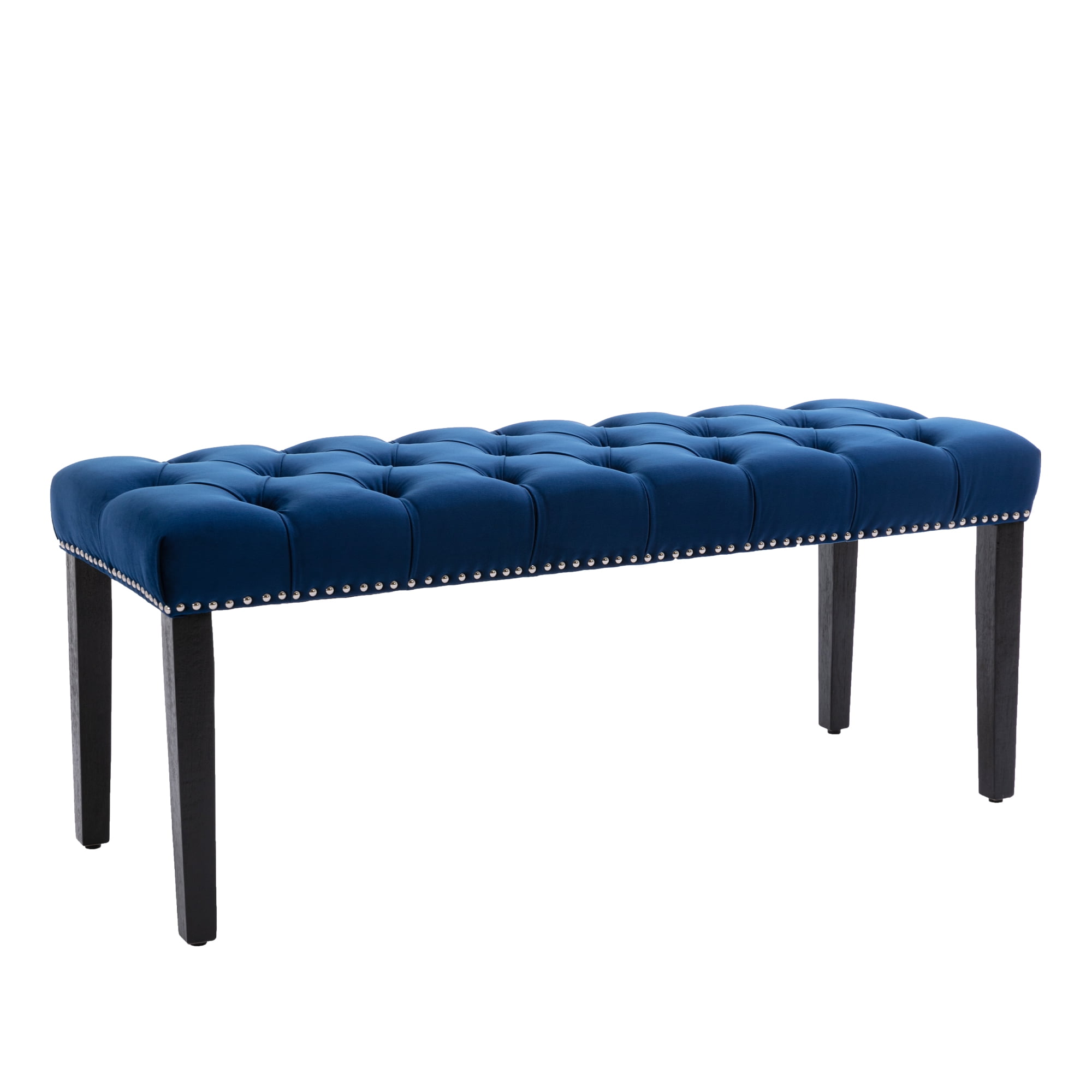 Heng Ming Upholstered Tufted Bench Ottoman, Velvet Dining Bench Bedroom Bench Footrest Stool Accent Bench for Entryway Dining Room Living Room, Blue