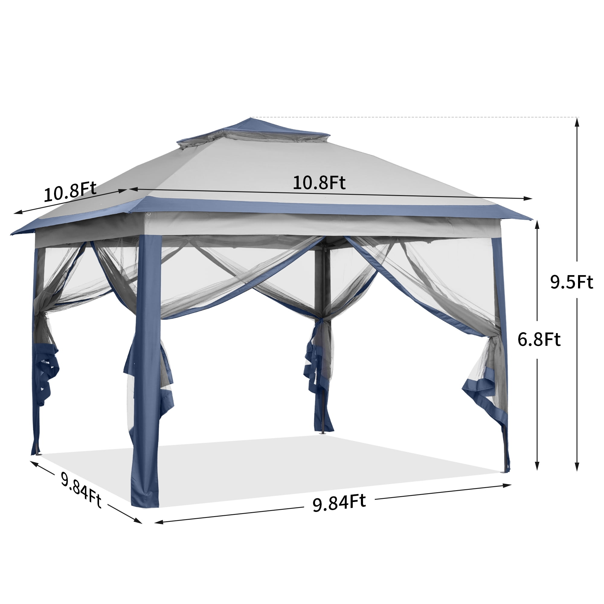Outdoor Basic 11'x 11'Pop up Patio Gazebo,Portable Canopy Shade Tent with Sidewalls,Blue