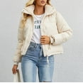 thumbnail image 6 of Baqcunre Womens Winter Coats Women's Autumn And Leisure Long Sleeve Standing Neck Short Solid Color Slim Fit Solid Color Breadwear Cotton Coat Puffer Jacket Womens Womens Fall Fashion 2023 White M, 6 of 8