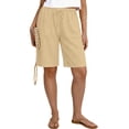 thumbnail image 2 of Women's Solid Color Casual Drawstring Sports Shorts with Pockets Summer Beach Travel Wear Khaki XL, 2 of 8