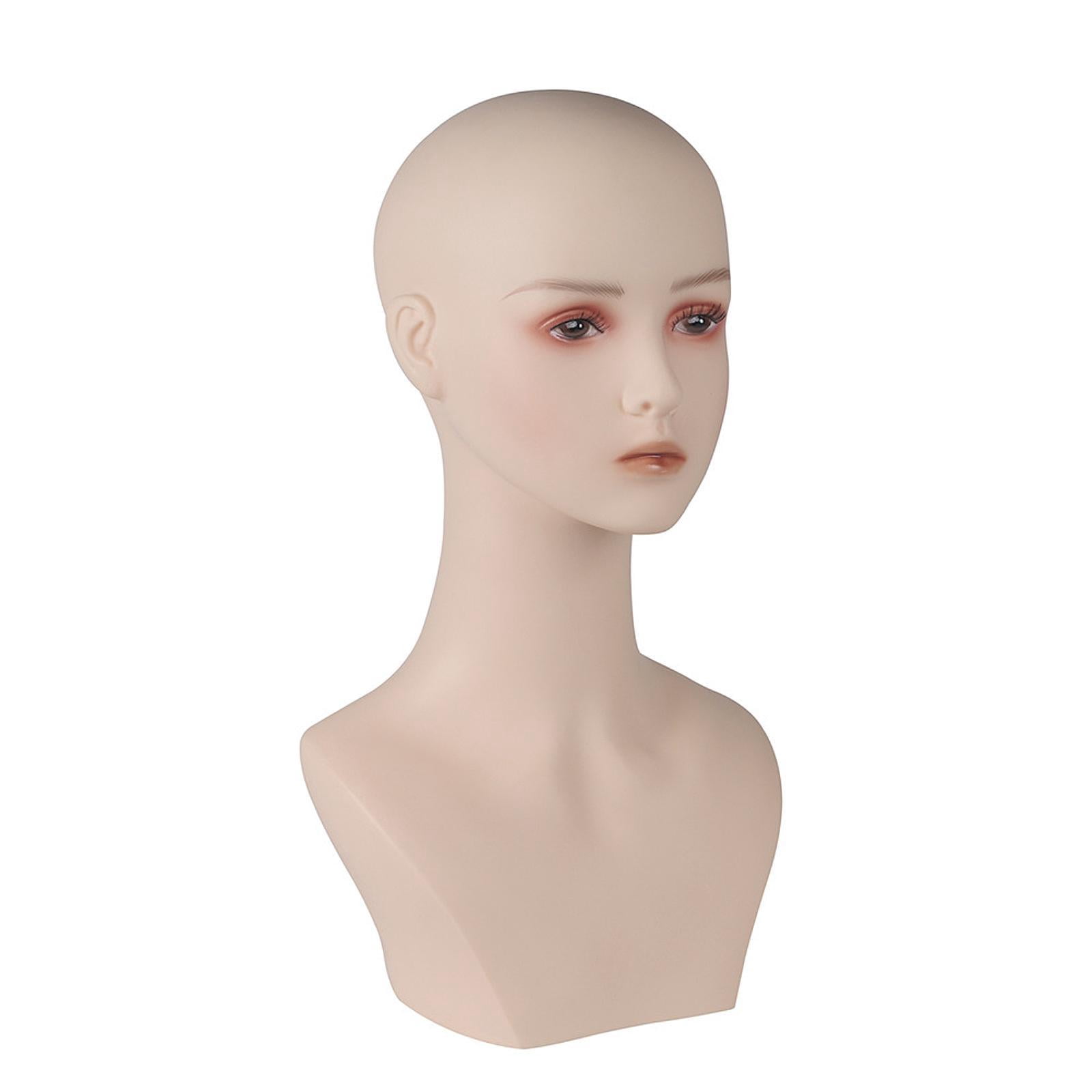 TOOYFUL Female Bald Mannequin Head Training Head Professional Holder Manikin Display Stand for Cap Hat Making and Display