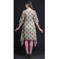 thumbnail image 4 of Bimba Pink Leaves & Austin Rose Floral Asymmetric Kurta Indian Tunic Tops For Women Printed Indian Clothing Medium, 4 of 6