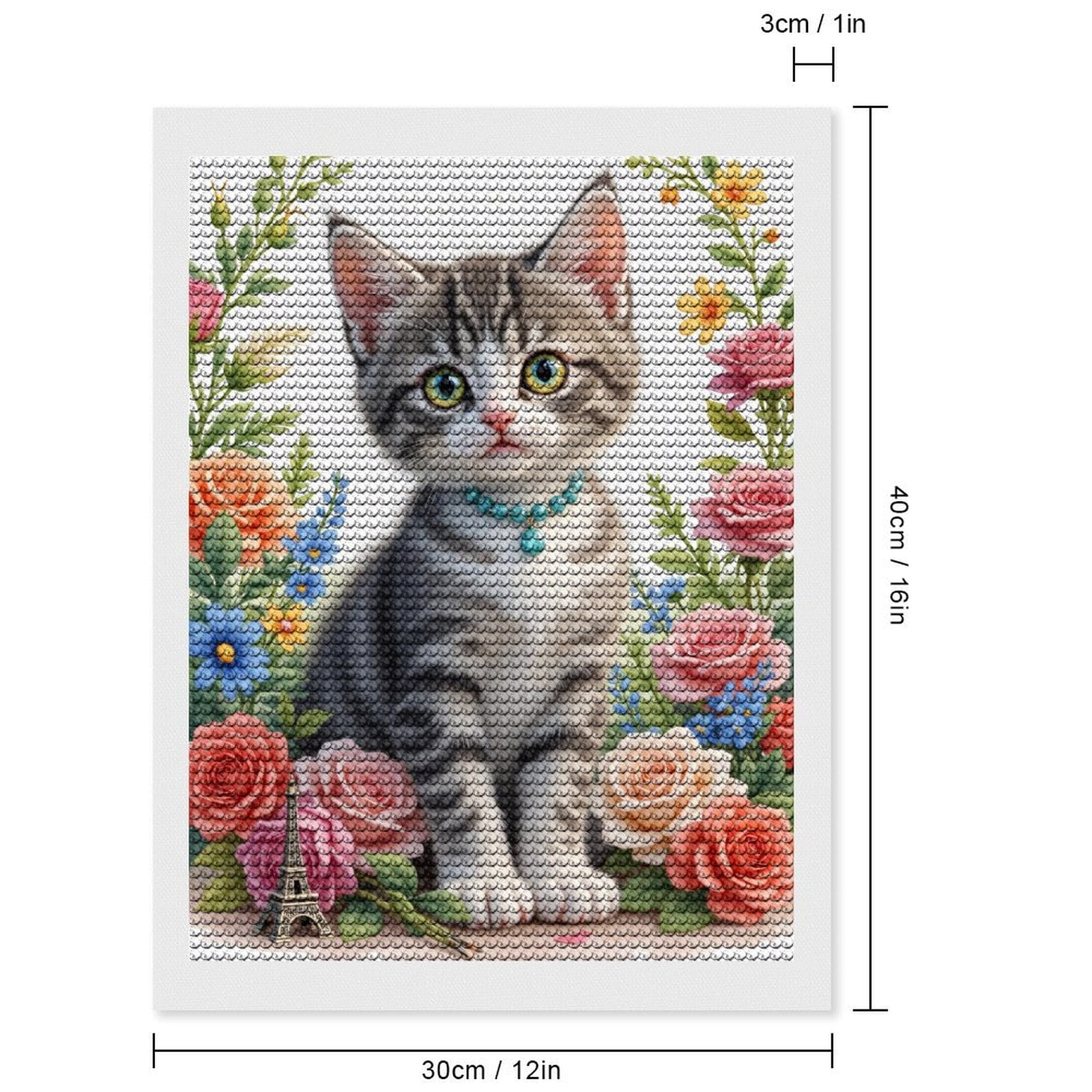 Diamond Art Kits for Adults, Kitten Floral Necklace Paris Flowers 5D Diamond Painting Kits for Adults Beginners, DIY Full Drill Diamond Painting, Gem Art and Crafts 12x16