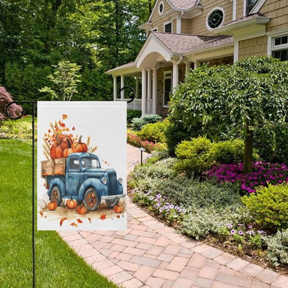 Autumn Truck Pumpkins Garden Flag Double Sided 12 x 18 Inch Outside Yard Decoration Outdoor Flag
