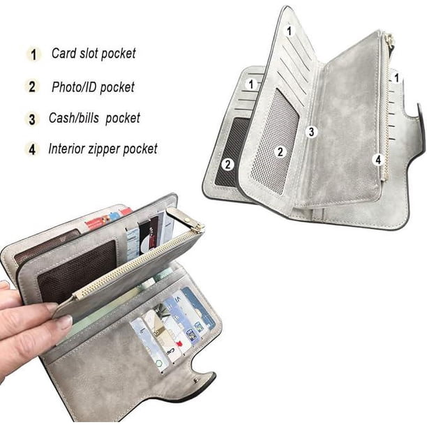 GOIACII Cartera Para Mujer Con Bloqueo RFID Plegable Para Tarjetas De Crédito Con 2 Bolsillos Con Cremallera, Color Rosa Coral