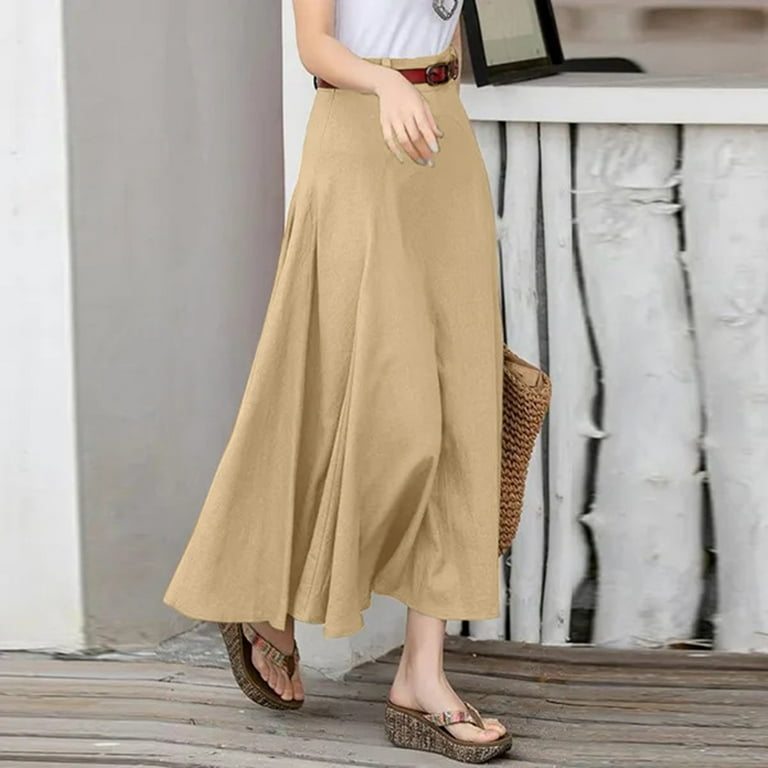 Vedolay Long Summer Skirts Skirk for Women Plus Size Knit Panel Skirt Soft Knit Skirt,Khaki L