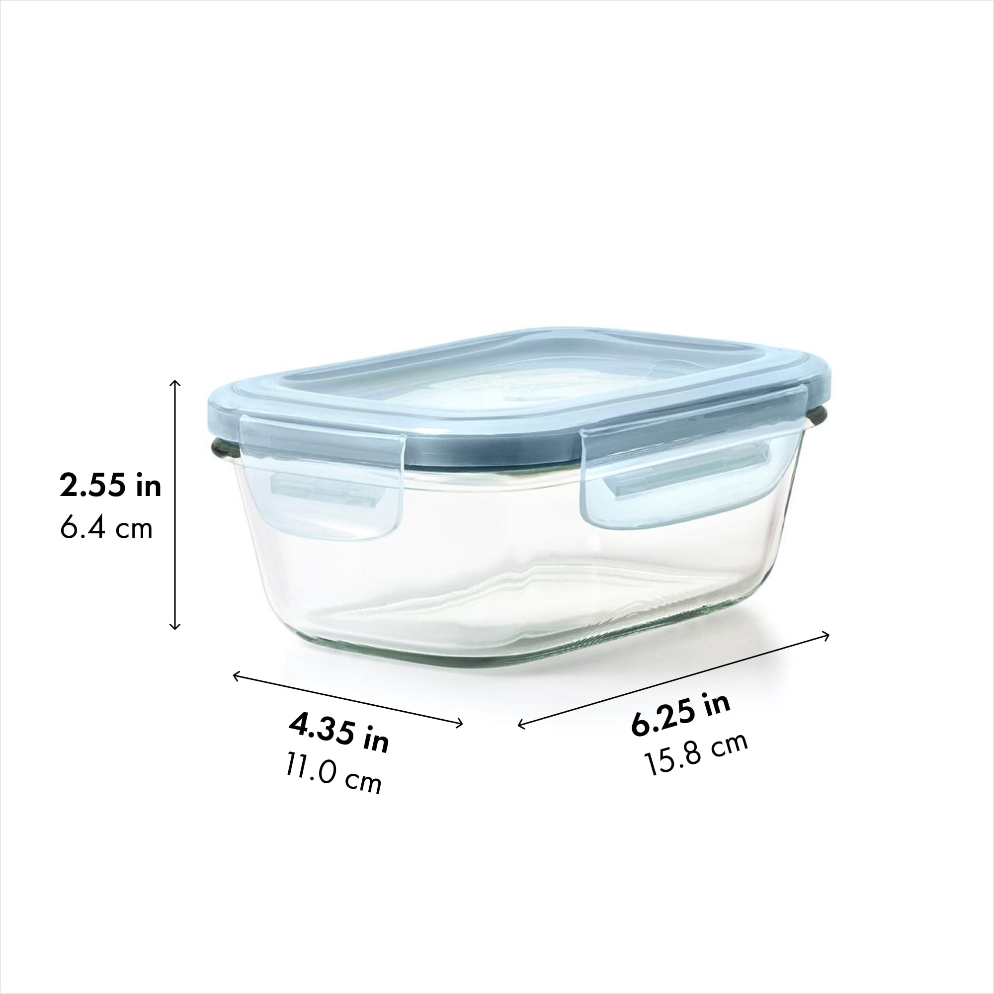 OXO Smart Seal 1.6-Cup Glass Food Storage Container, Leakproof Rectangle Glass Meal Prep Container with Airtight Lid for Leftovers and Food Storage, Arctic Blue