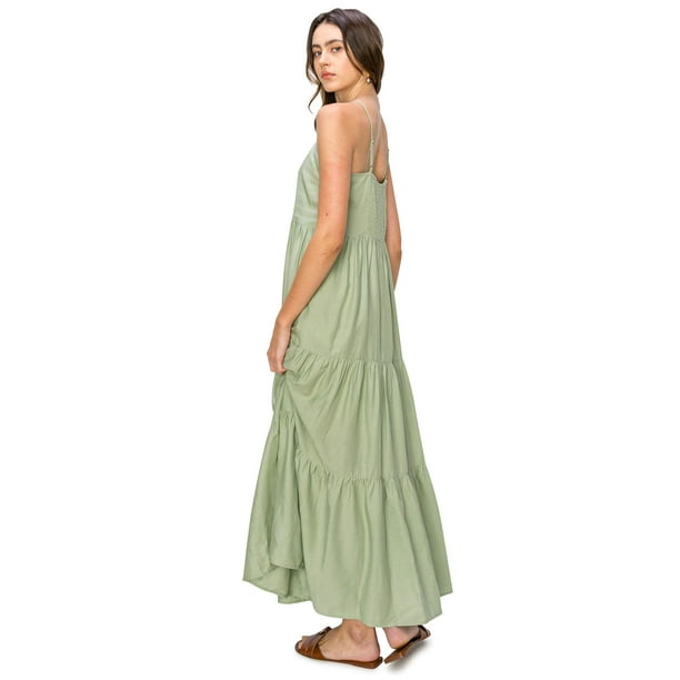 SALE! ♪フェミニン★ラップ風コットンマキシドレス Cali1850 Women's XS~XL Lined Tiered Sleeveless Linen Flare
