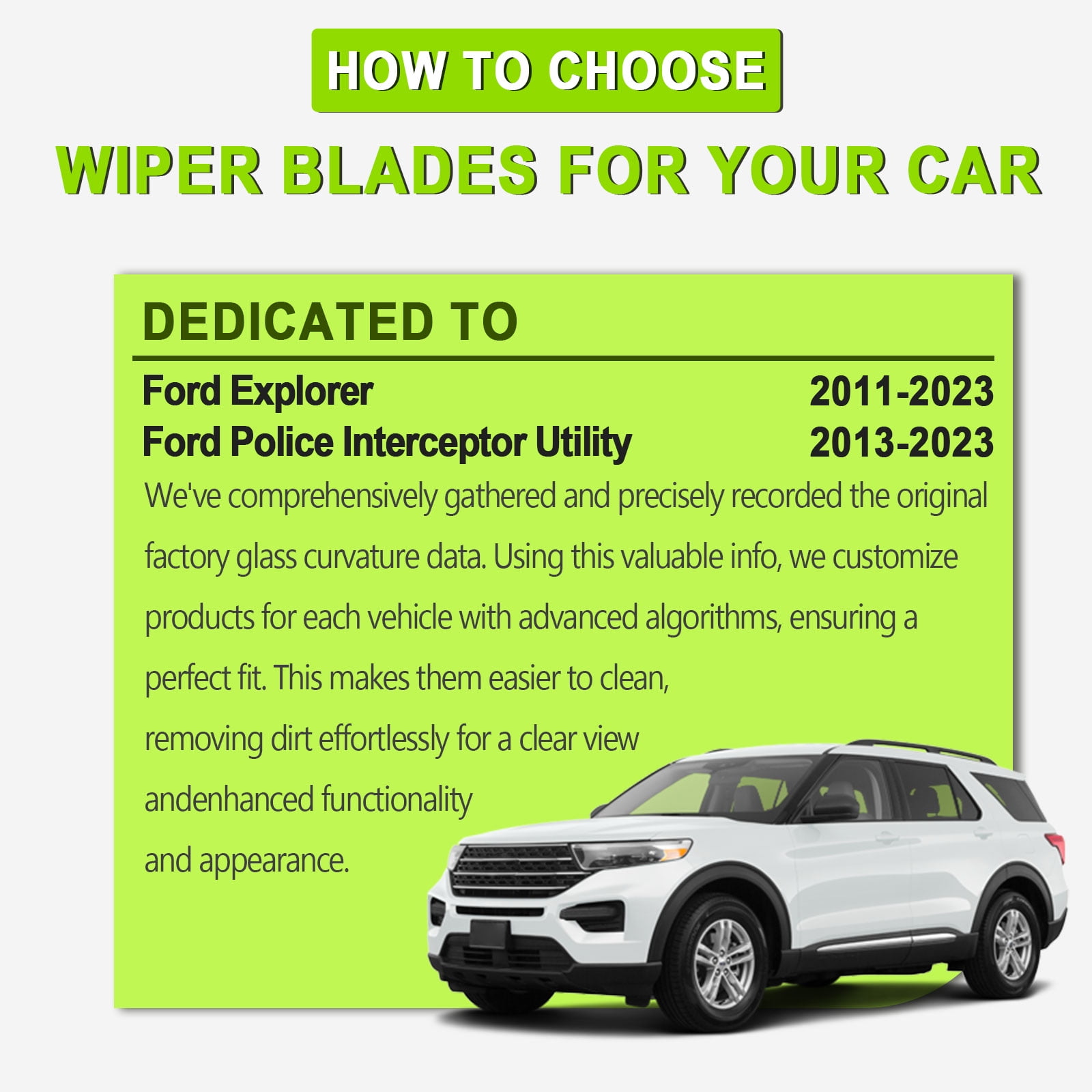 FARRLADI Silicone Windshield Wipers Replacement for Ford Explorer 2011-2023,Police Interceptor Utility 2013-2023,Original Equipment Automotive Replacement Wiper Blades - 26"+22"+11"(3 Pack)