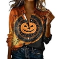 thumbnail image 2 of Women's Pumpkin Blouse Long Sleeve Button Up Collared Shirt Spiderweb Graphic Casual Fall Top Season Holiday Party Wear Novelty Festive Fashion Apparel, 2 of 5