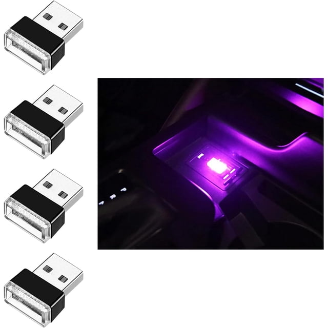 Yazoeia 4 PCS USB LED Car Interior Atmosphere Lamp, Portable Mini LED Night Light, Plug-in Night Light Car Ambient Lighting Kit, Automotive Interior Decor Light for Most Vehicles (Pink)