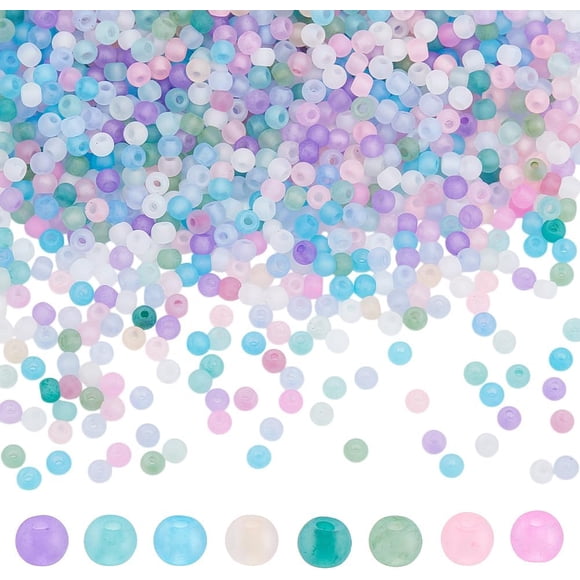 1904Pcs 8 Colors Glass Seed Beads 6/0 4mm Frosted Transparent Round Beads Lined Pony Bead Waist Beads Tiny Spacer Beads for Earring Bracelet Necklace Key Chain Jewelry Making