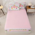 thumbnail image 4 of Homewish Cartoon Princess Castle Zipper Full Size Comforter Sets with Fitted Sheet and 2 Pillowcases,Colorful Cute Girls Kawaii Flowers Blossom Zipper Bedding Set For Kids,Pink Reversible,4 Pieces, 4 of 7